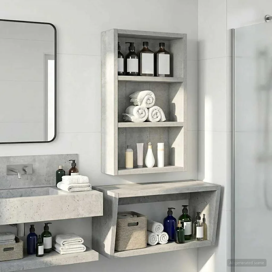 Armoire murale de salle de bain Gris Béton 30 x 10 x 50 cm - 4