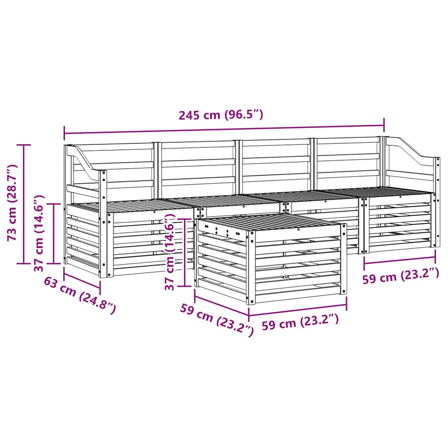 Ensembles de canapés 5 pcs Naturel Bois d'Acacia Massif - 9