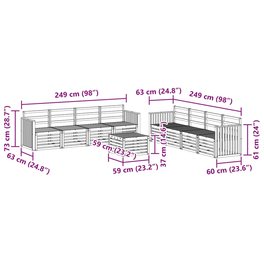 Ensembles de canapés 9 pcs Naturel Bois d'Acacia Massif - 8