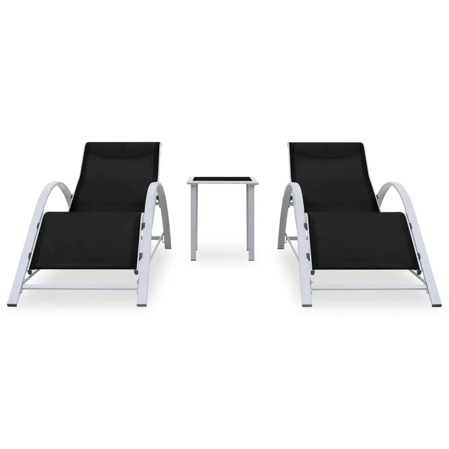 Chaises longues lot de 2 avec table aluminium noir - 2