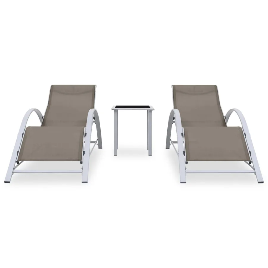 Chaises longues lot de 2 avec table aluminium noir - 28