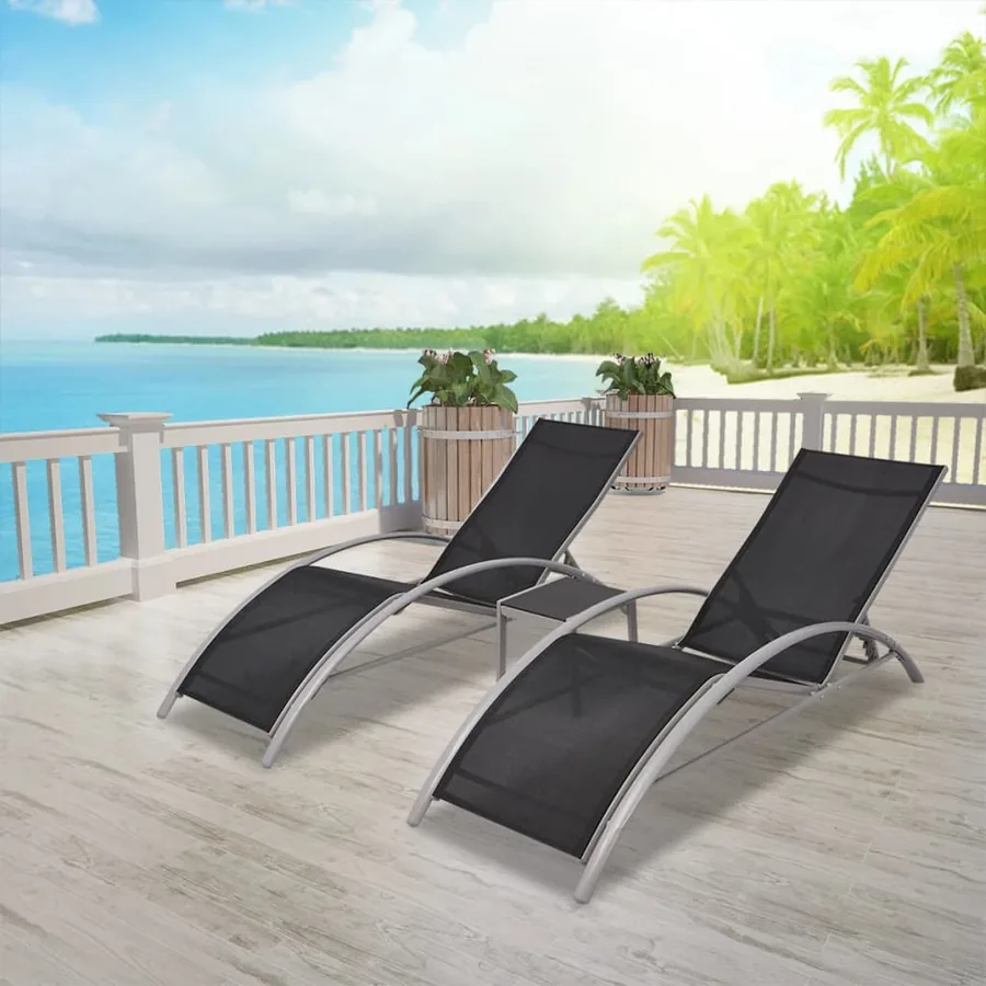 Chaises longues lot de 2 avec table aluminium noir - 40