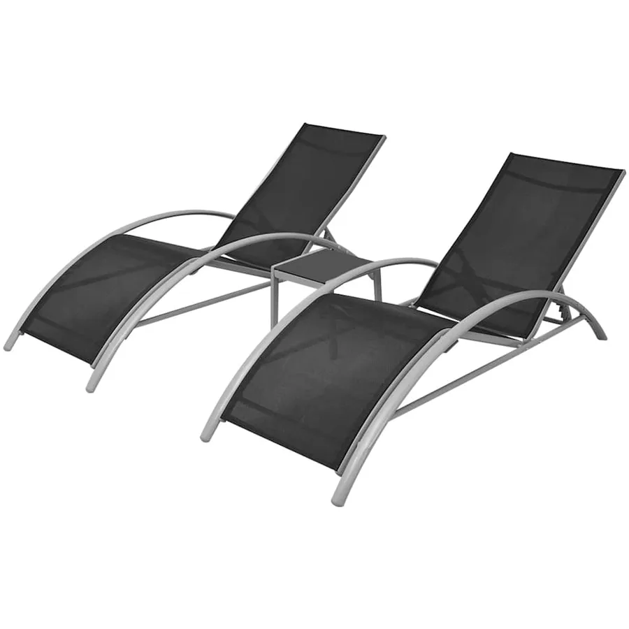 Chaises longues lot de 2 avec table aluminium noir - 41