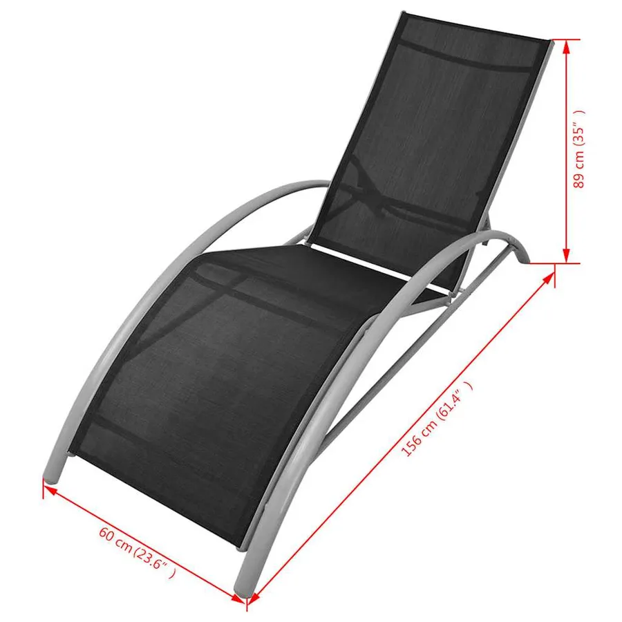 Chaises longues lot de 2 avec table aluminium noir - 46