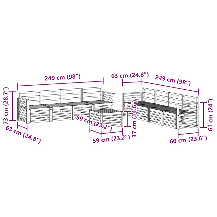Ensembles de canapés 9 pcs Naturel Bois d'Acacia Massif - 9