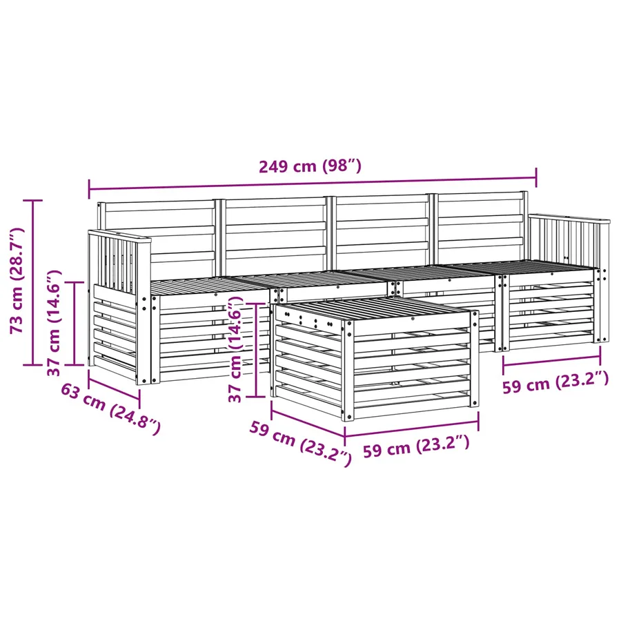 Ensembles de canapés 5 pcs Naturel Bois d'Acacia Massif - 9