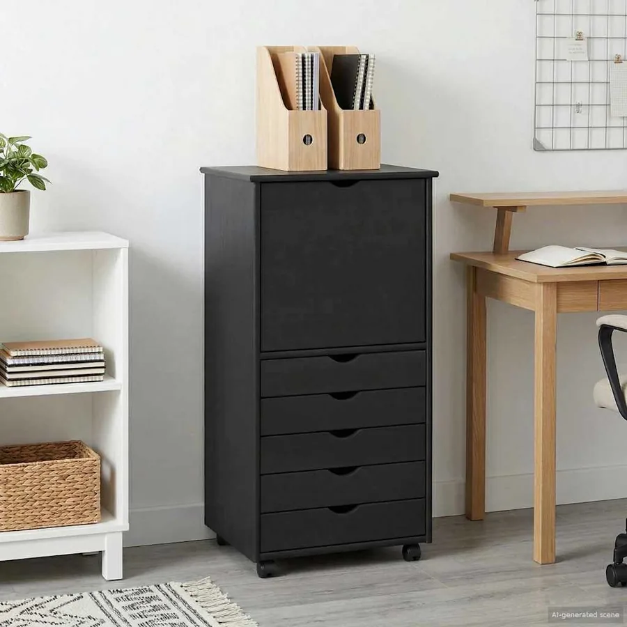 Cabinet roulant Gris 53 x 39 x 103 cm Bois de Pin Massif