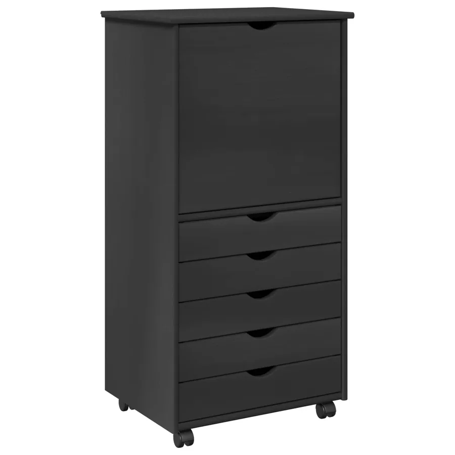 Cabinet roulant Gris 53 x 39 x 103 cm Bois de Pin Massif - 2
