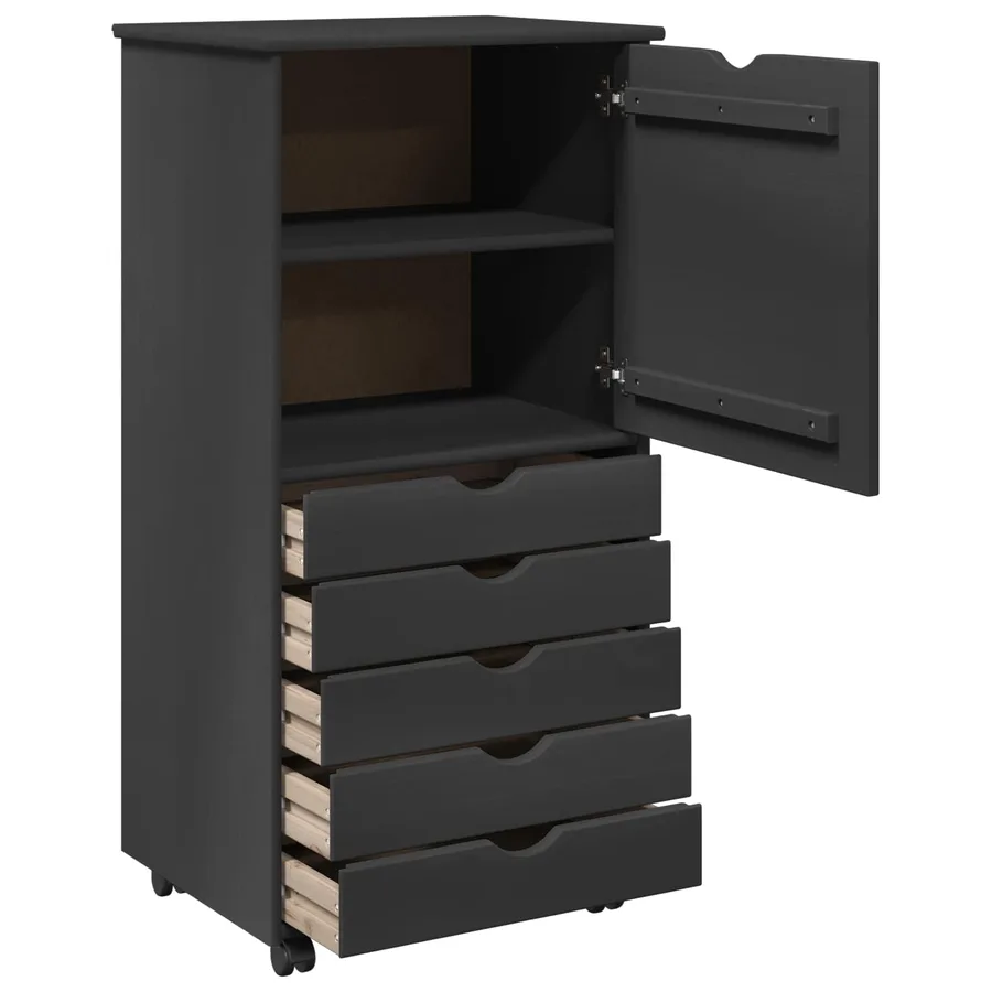 Cabinet roulant Gris 53 x 39 x 103 cm Bois de Pin Massif - 4