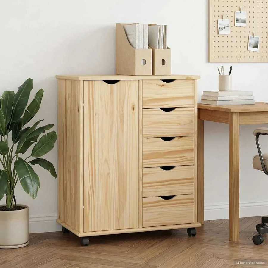 Cabinet roulant Marron 63,5 x 39 x 79 cm Bois de Pin Massif