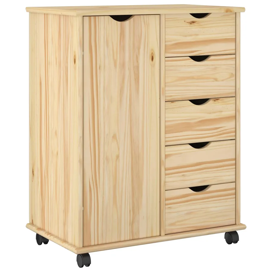 Cabinet roulant Marron 63,5 x 39 x 79 cm Bois de Pin Massif - 2