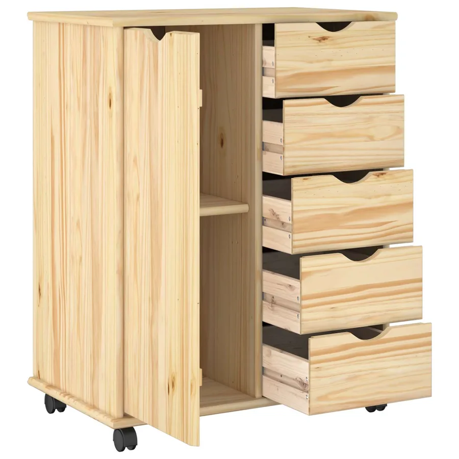 Cabinet roulant Marron 63,5 x 39 x 79 cm Bois de Pin Massif - 3