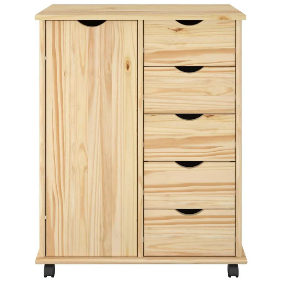 Cabinet roulant Marron 63,5 x 39 x 79 cm Bois de Pin Massif - 4