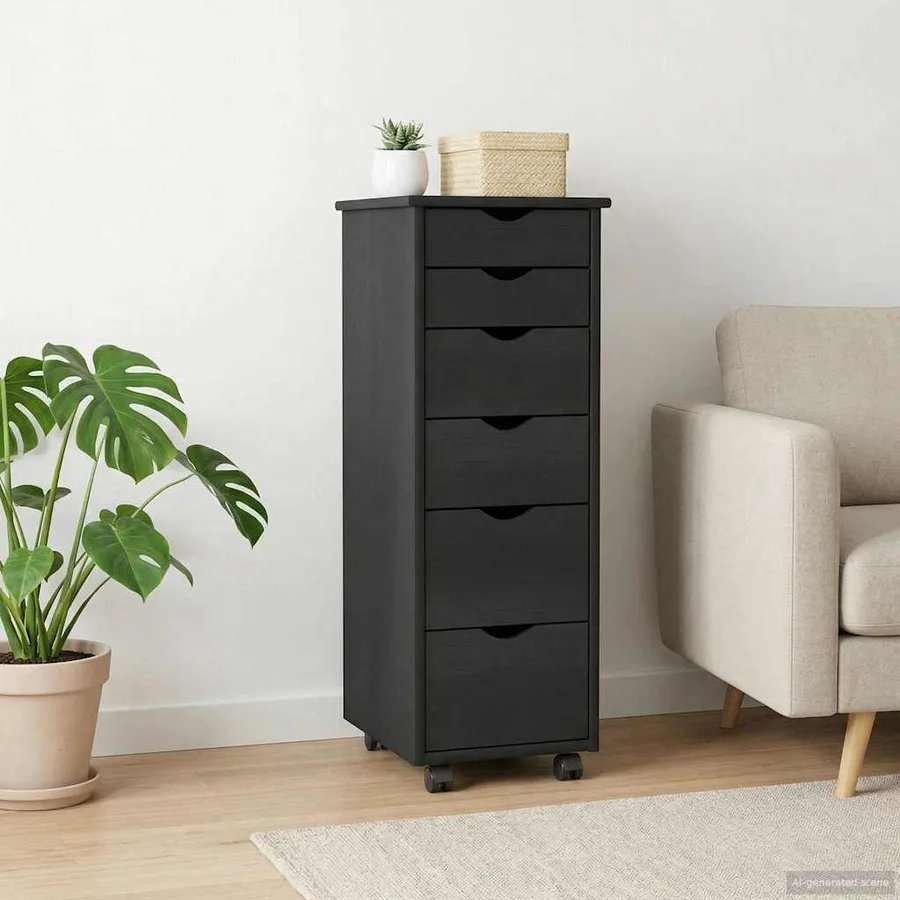 Cabinet roulant Gris 34 x 39 x 93,5 cm Bois de Pin Massif - 3