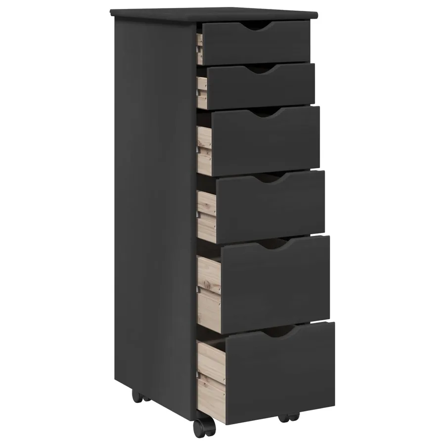 Cabinet roulant Gris 34 x 39 x 93,5 cm Bois de Pin Massif - 4