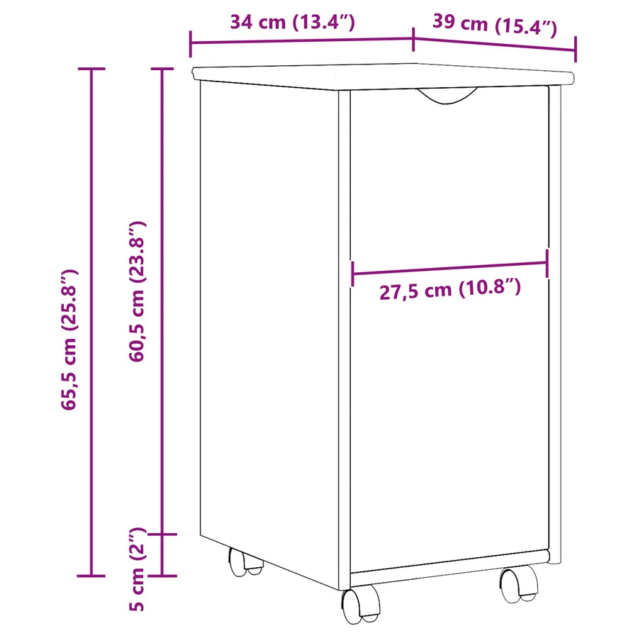 Cabinet roulant Gris 34 x 39 x 65,5 cm Bois de Pin Massif - 10