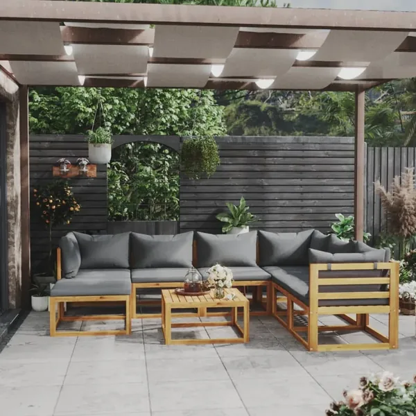 Salon de jardin 8 pcs avec coussin Bois d'acacia solide