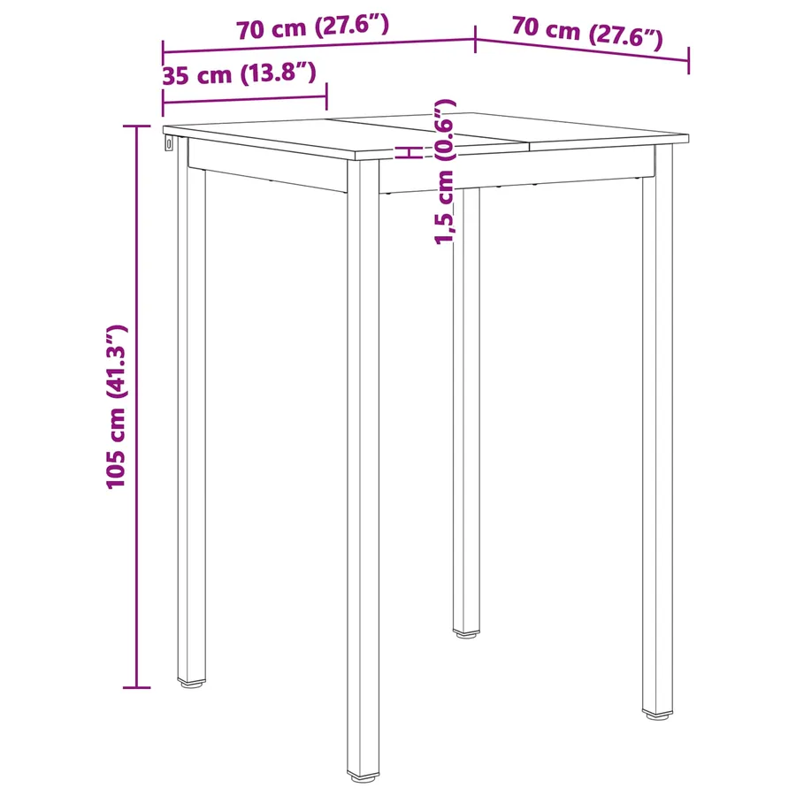 Table de bar Naturel 70 x 70 x 105 cm Bois de pin massif - 11