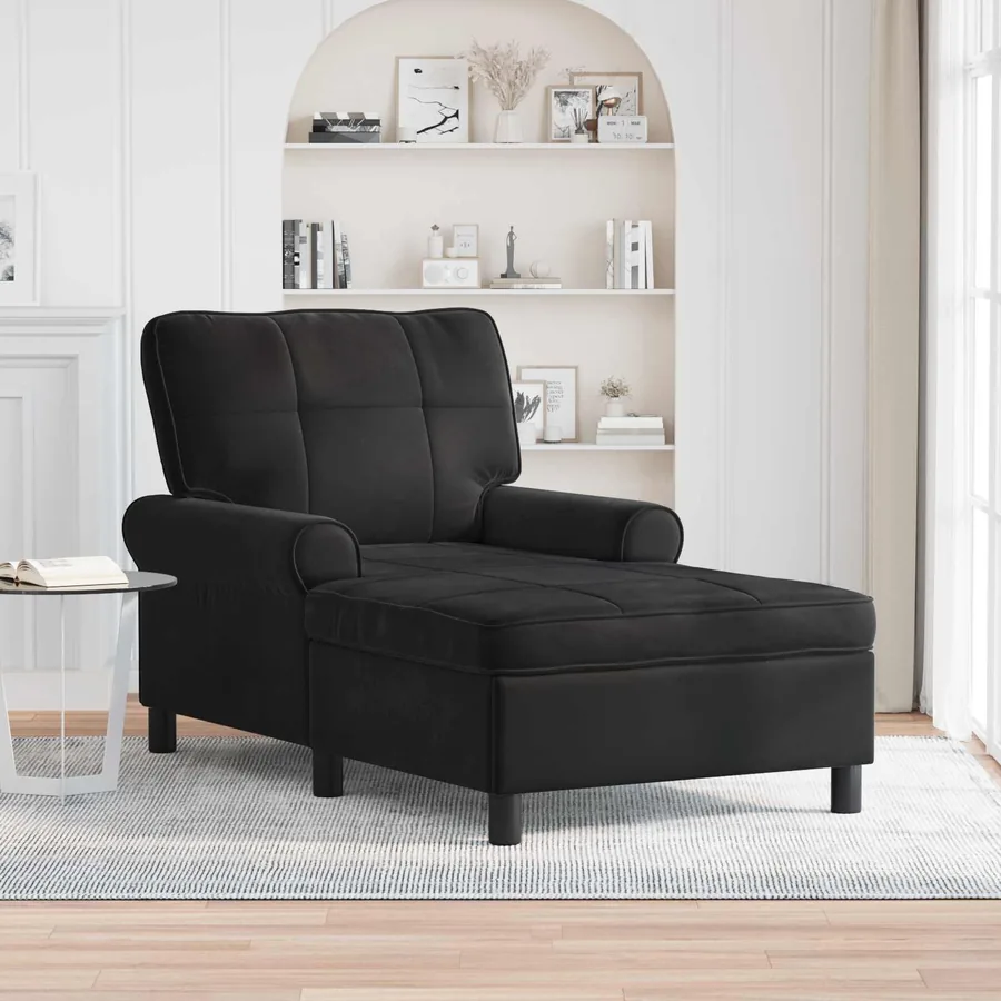 Chaise longue avec coussin Noir 91 x 157 x 91 cm Velours