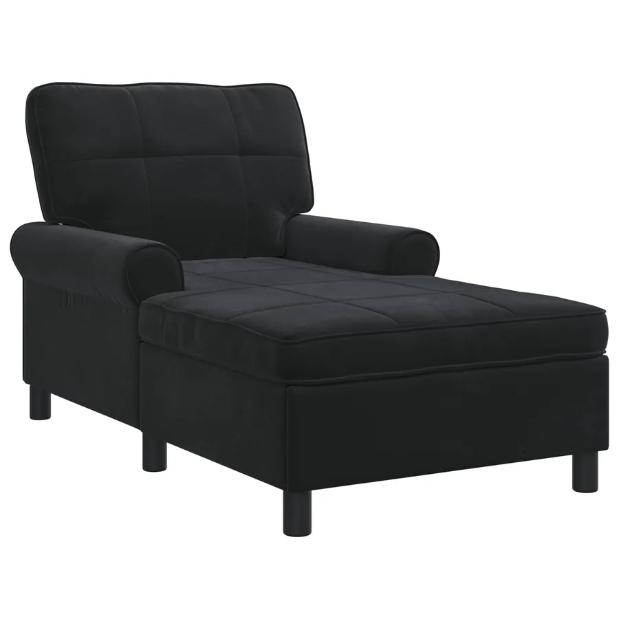 Chaise longue avec coussin Noir 91 x 157 x 91 cm Velours - 2