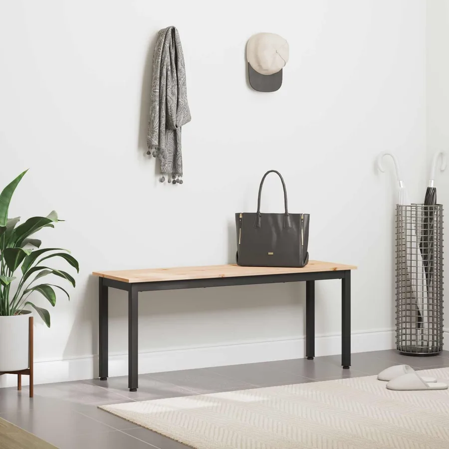 banc Naturel 110 x 35 x 45 cm Bois de pin massif - 4