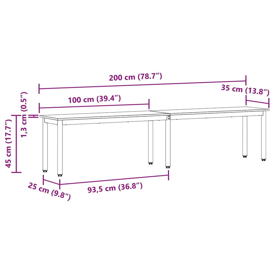 banc Blanc 200 x 35 x 45 cm Bois de pin massif - 8