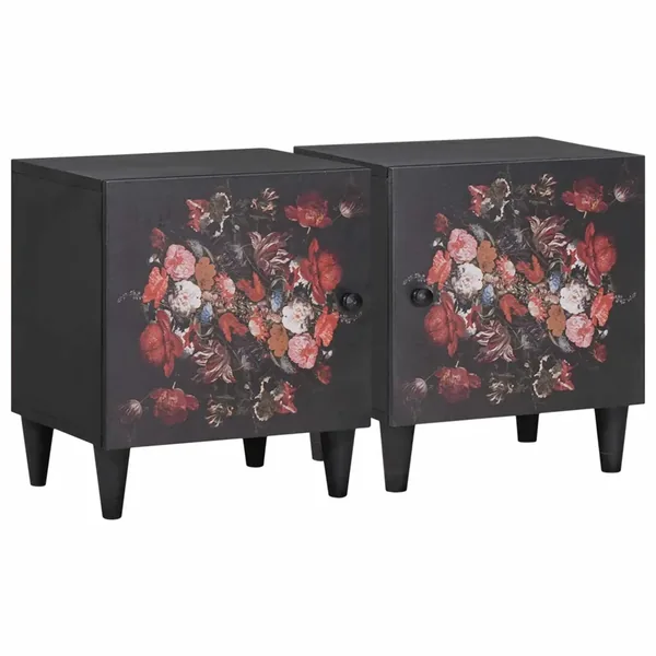 Cabinet de chevet avec porte 2 pcs Noir 40 x 33 x 46 cm