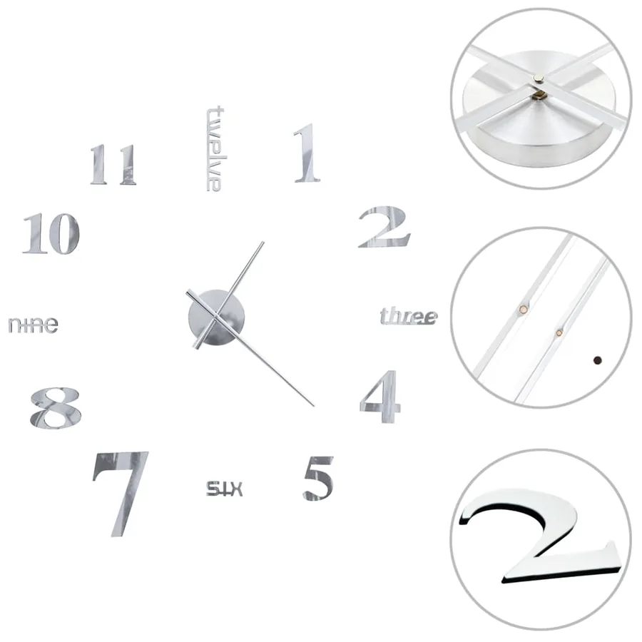 Horloge murale 3D Design moderne 100 cm XXL Argenté - 2