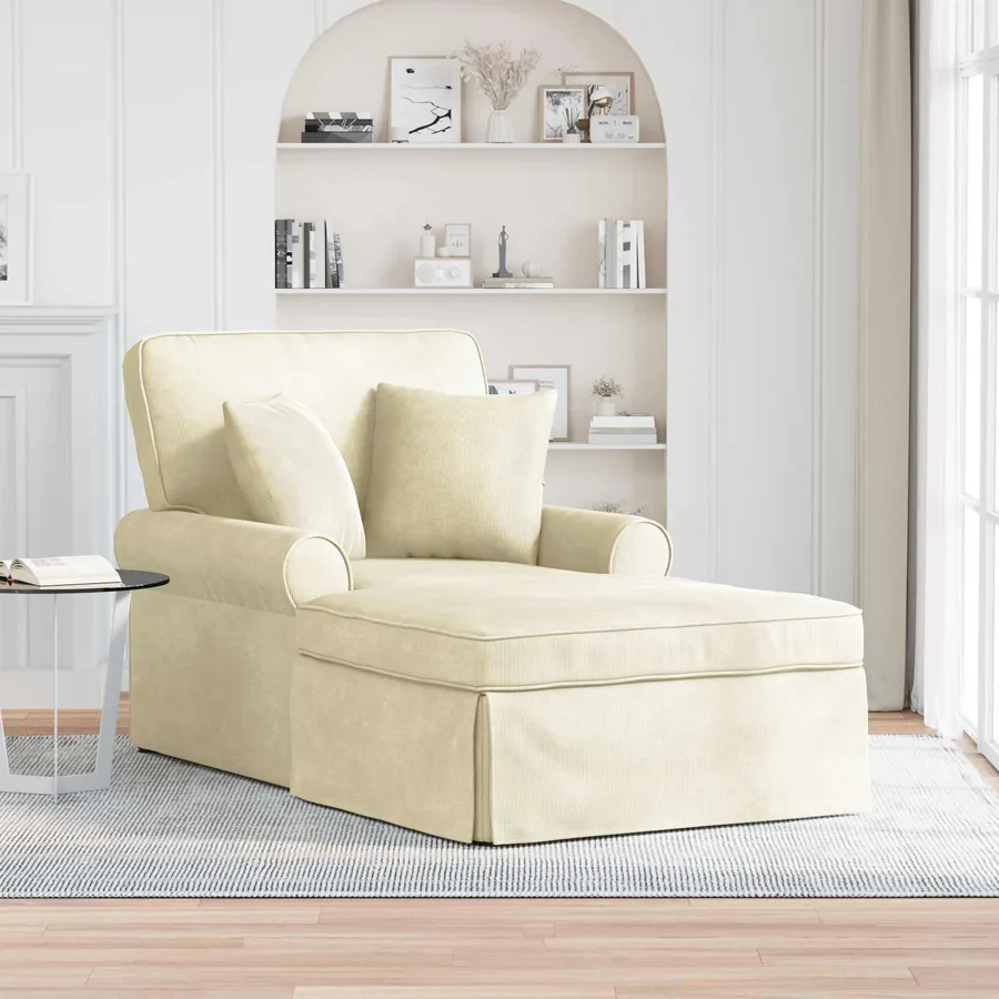 Chaise lounge avec jupe 3 pcs Crème Tissu en velours côtelé