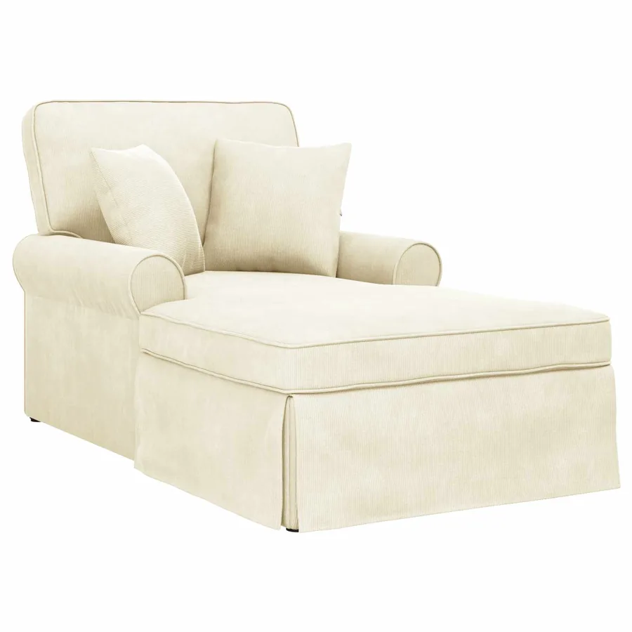 Chaise lounge avec jupe 3 pcs Crème Tissu en velours côtelé - 2