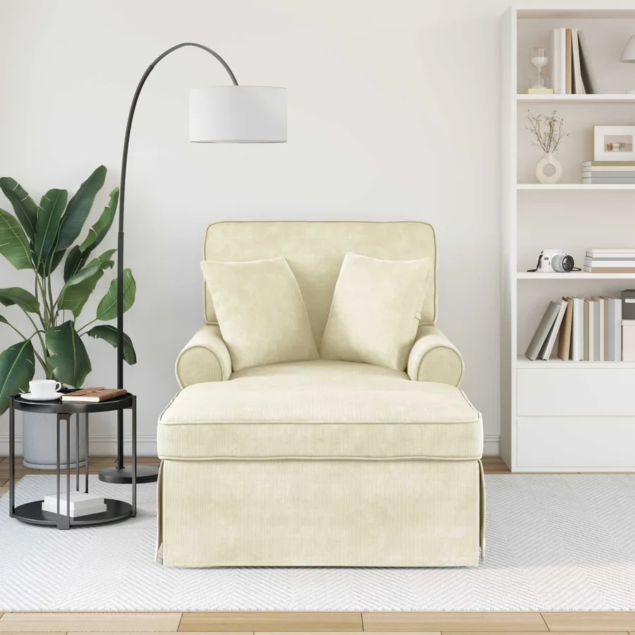 Chaise lounge avec jupe 3 pcs Crème Tissu en velours côtelé - 3