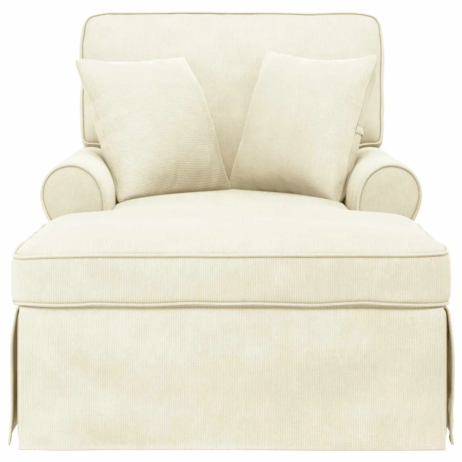 Chaise lounge avec jupe 3 pcs Crème Tissu en velours côtelé - 4