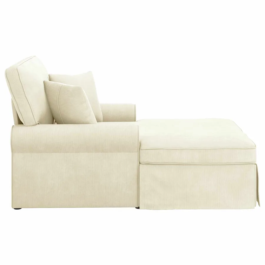 Chaise lounge avec jupe 3 pcs Crème Tissu en velours côtelé - 5