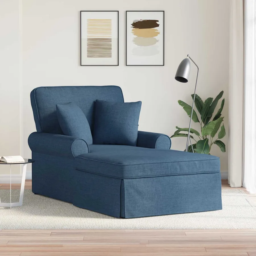Chaise lounge avec jupe avec coussin 3 pcs Bleu tissu