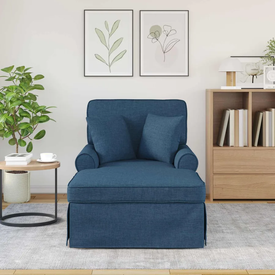 Chaise lounge avec jupe avec coussin 3 pcs Bleu tissu - 3