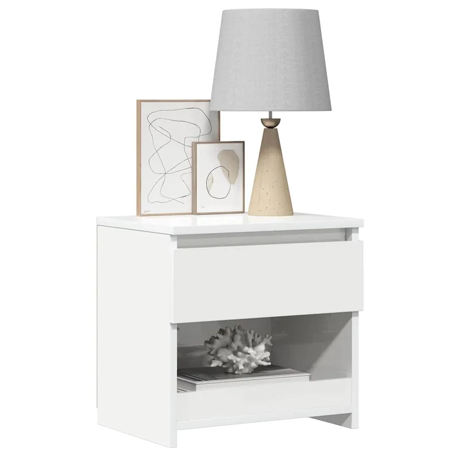 Tables de chevet 2pcs Blanc brillant 40x30x39cm Bois ingénierie - 10