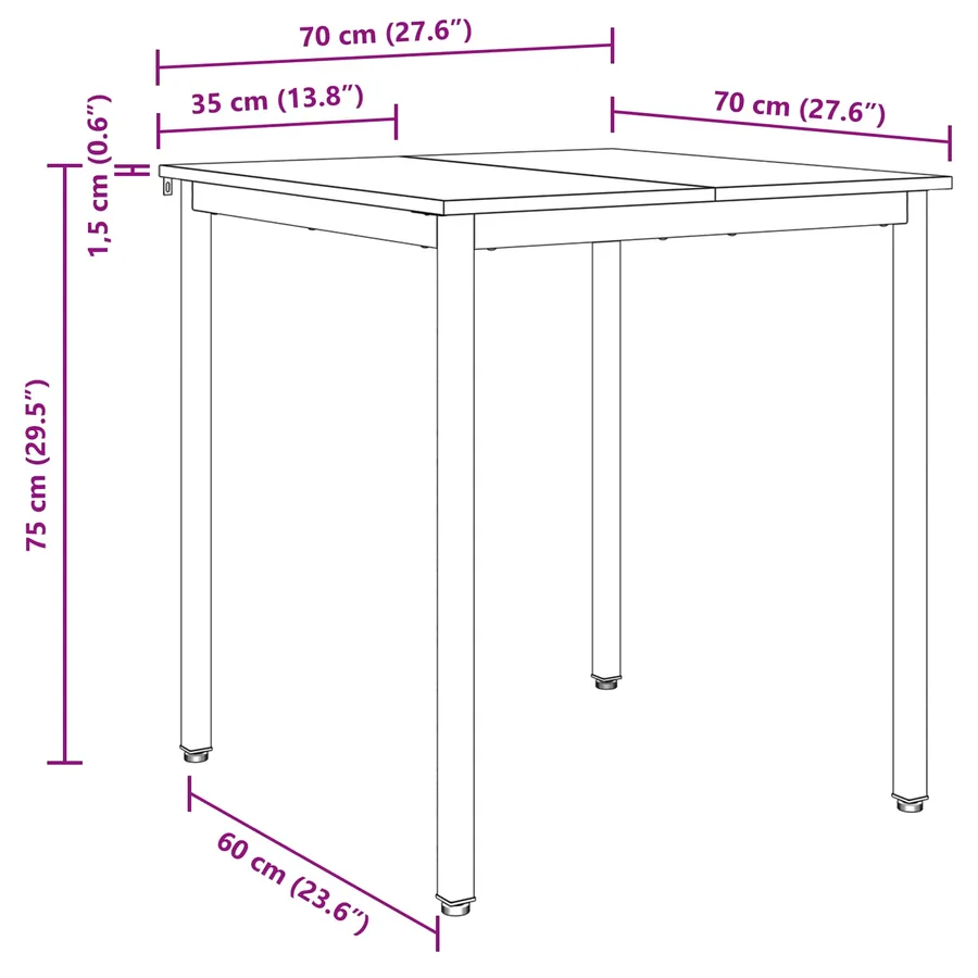 Table de salle à manger / Table de repas 70 x 70 x 75 cm MÉTAL - 10