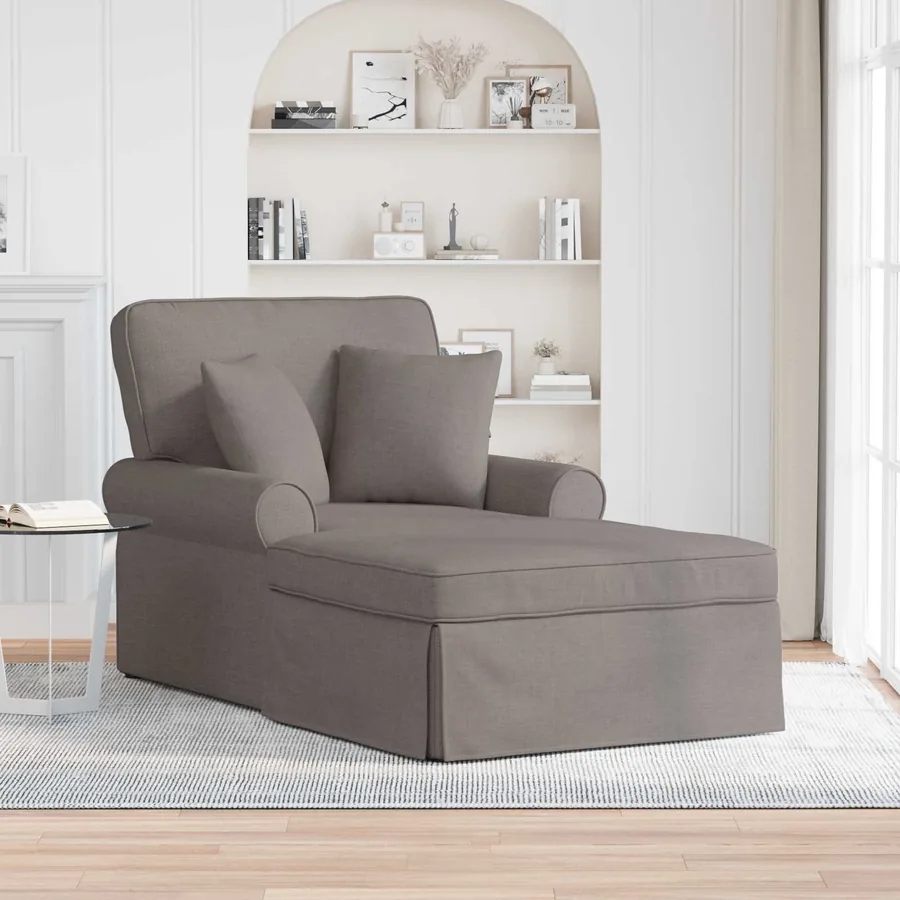 Chaise lounge avec jupe avec coussin 3 pcs Taupe tissu