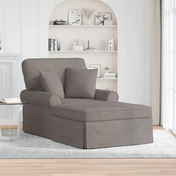 Chaise lounge avec jupe avec coussin 3 pcs Taupe tissu