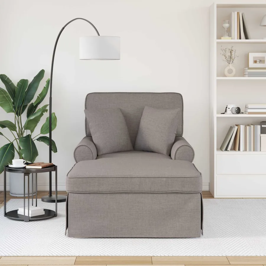 Chaise lounge avec jupe avec coussin 3 pcs Taupe tissu - 3