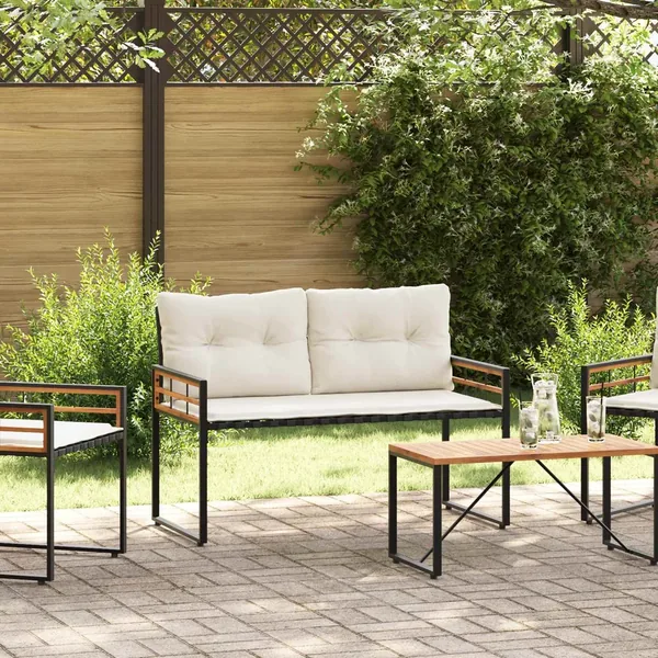 Banc à couches en bois avec coussin Uni Crème 114 x 55 x 77 cm