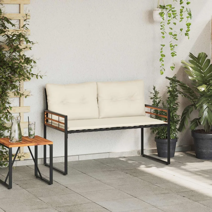 Banc à couches en bois avec coussin Uni Crème 114 x 55 x 77 cm - 3