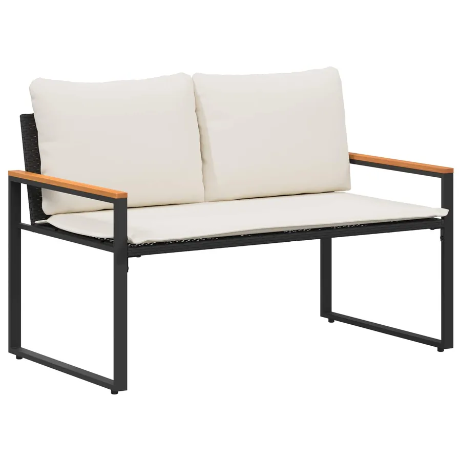 banc avec coussin Noir et blanc crème 115 x 65 x 72 cm Rotin - 2