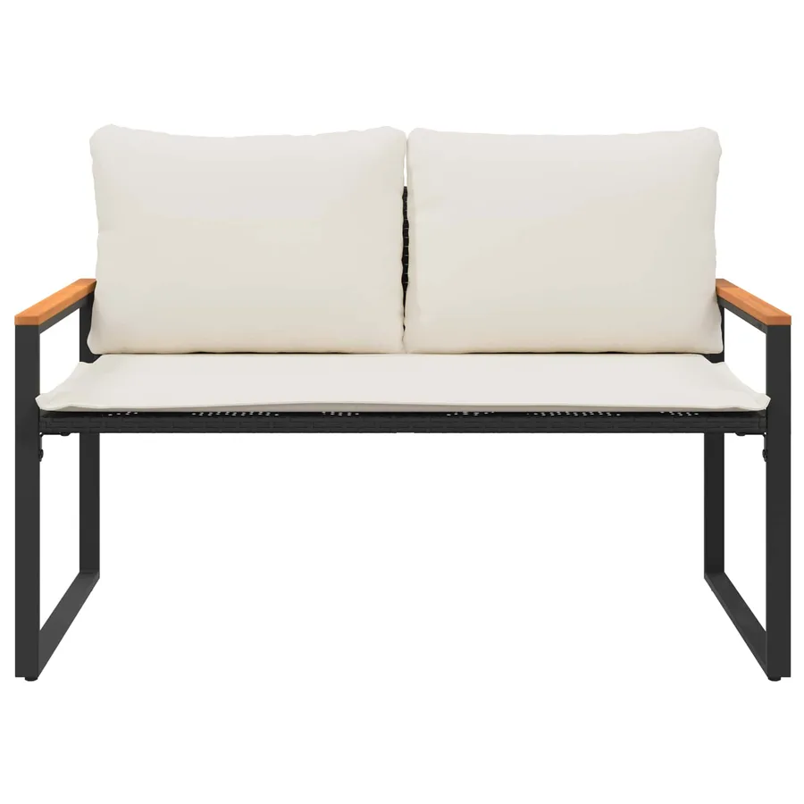 banc avec coussin Noir et blanc crème 115 x 65 x 72 cm Rotin - 5