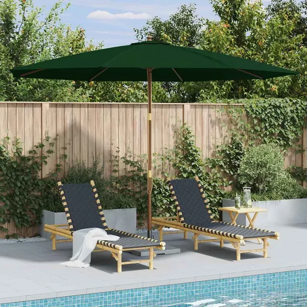 Parasol d'extérieur avec mât en bois 350 cm Vert