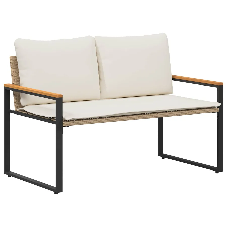 banc avec coussin Beige et blanc crème 115 x 65 x 72 cm Rotin - 2