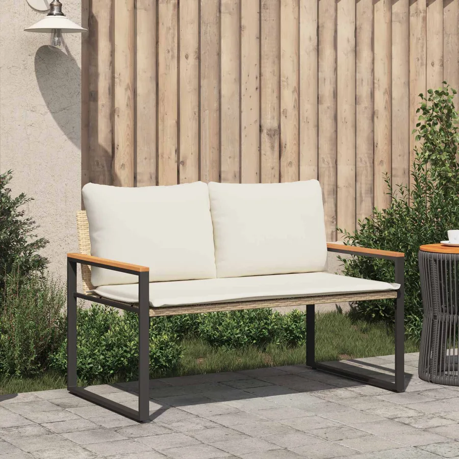 banc avec coussin Beige et blanc crème 115 x 65 x 72 cm Rotin - 3