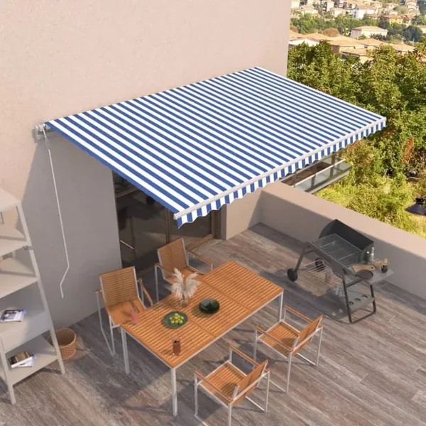 Auvent rétractable automatique 500x350 cm Bleu et blanc
