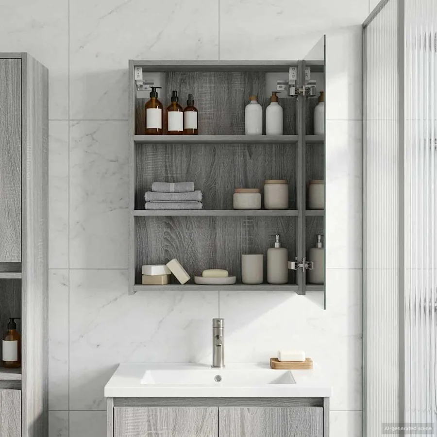 Armoire Miroir de Salle de Bain Gris Sonoma 50 x 14,5 x 70 cm
