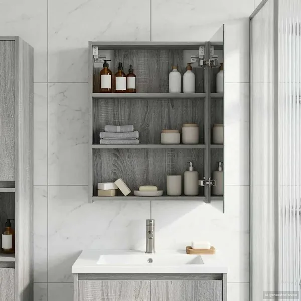 Armoire Miroir de Salle de Bain Gris Sonoma 50 x 14,5 x 70 cm